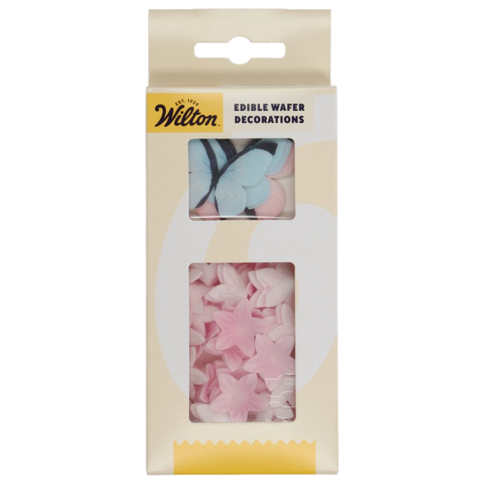 Wilton ouweldecoraties Flowers & Butterflies Pastel Pink set van 30