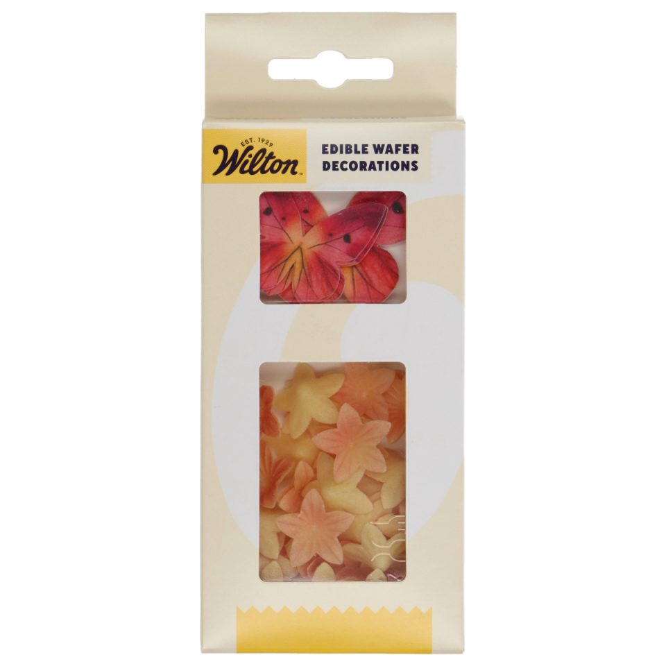 Wilton ouweldecoraties Flowers & Butterflies Orange Pink set van 30