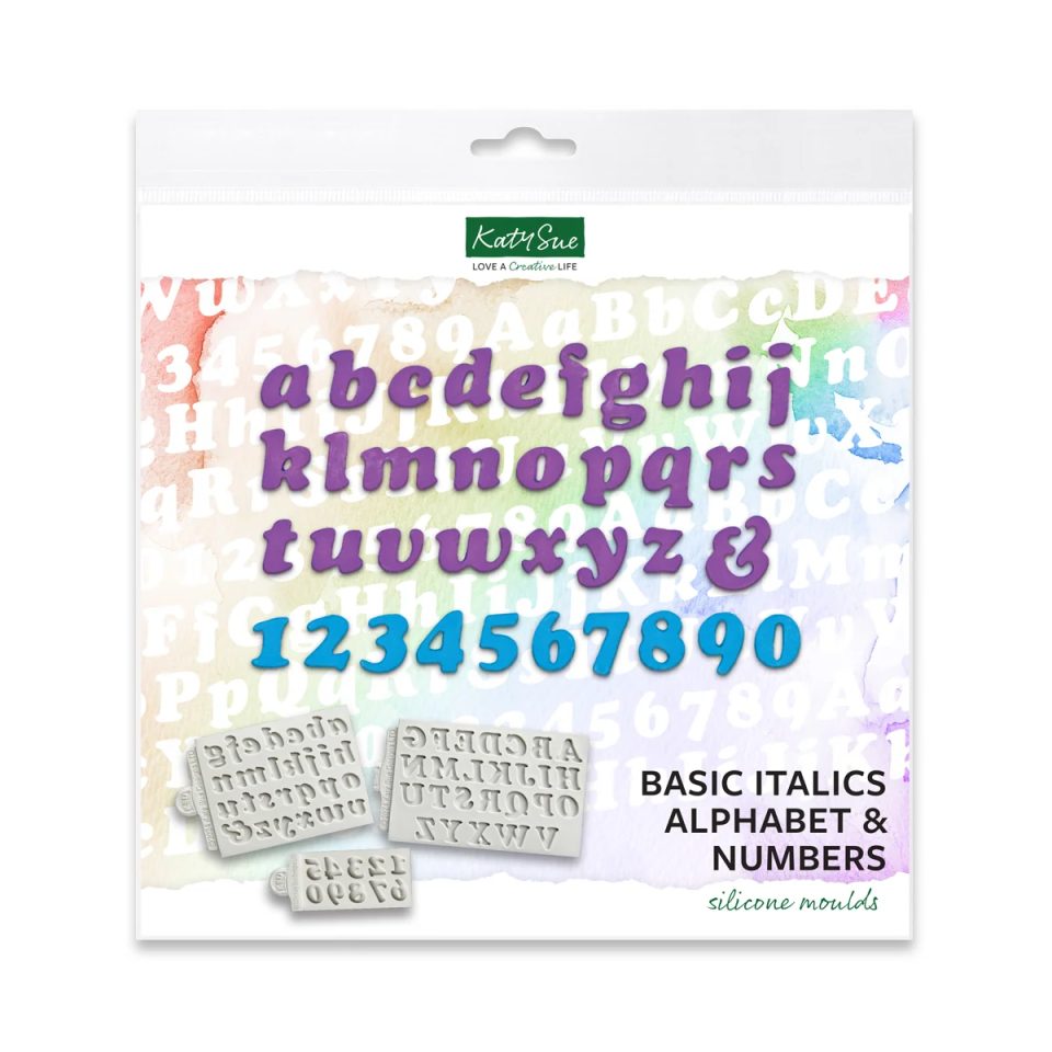 Katy Sue siliconen mal Basic Italics Alphabet and Numbers set van 3