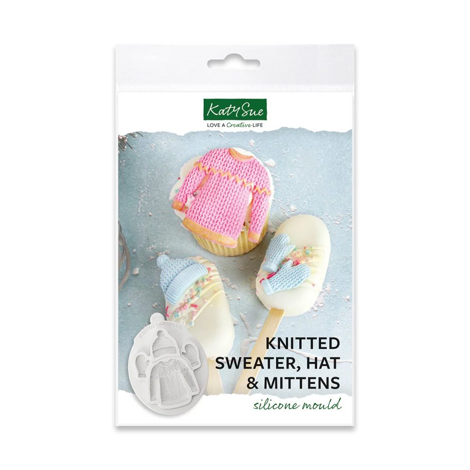 Katy Sue siliconen mal Knitted Sweater, Hat & Mittens