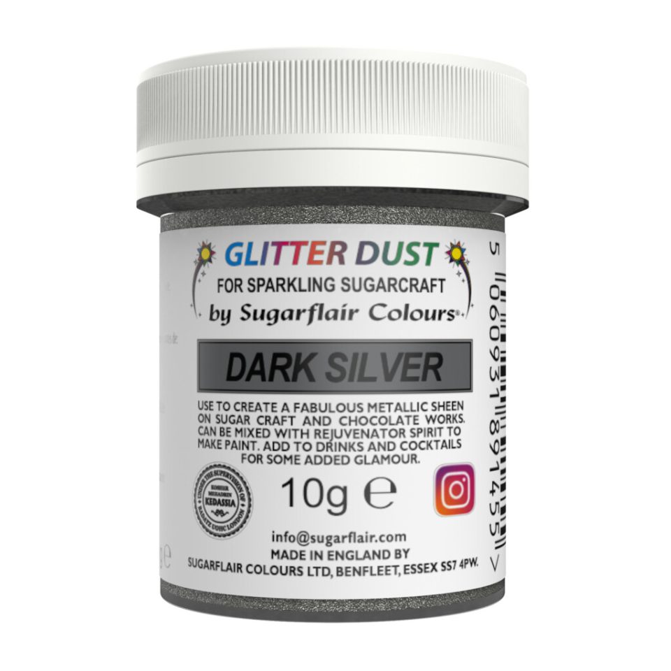 Sugarflair eetbare glitter Dust Dark Silver 10 g
