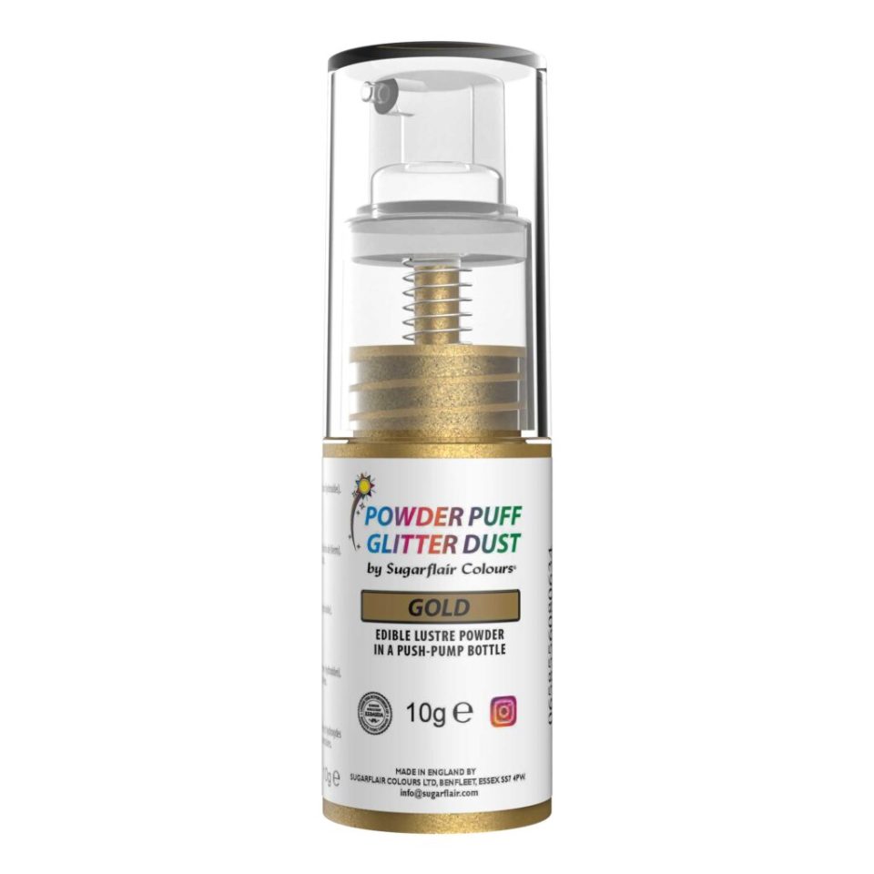 Sugarflair Pump Spray Powder Puff Glitter Dust Gold 10 g
