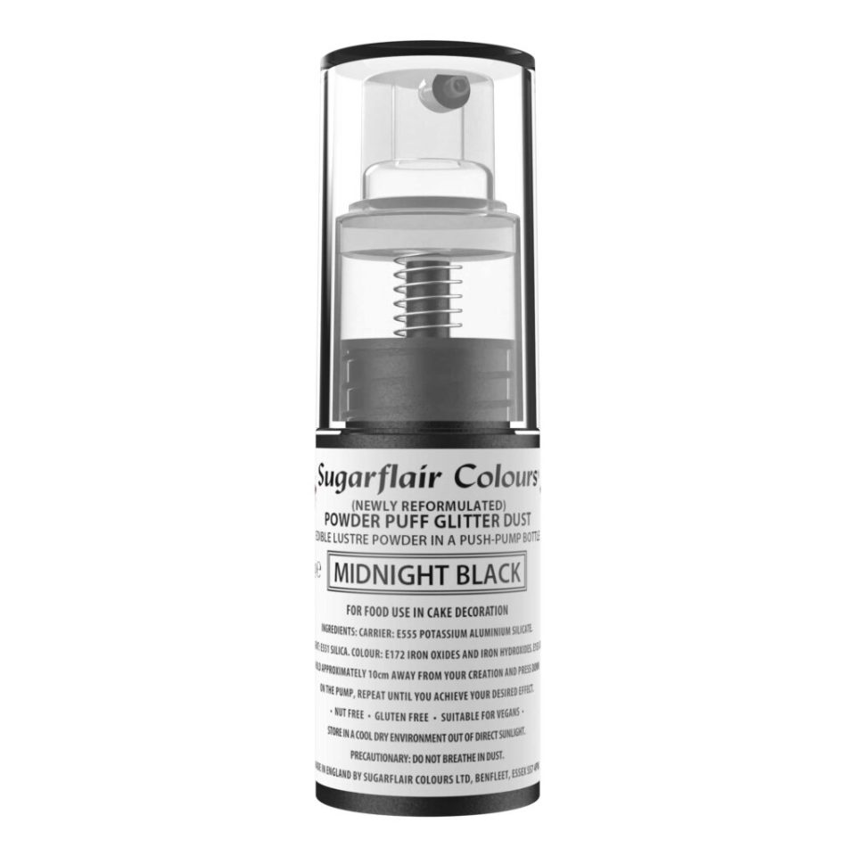 Sugarflair Pump Spray Powder Puff Glitter Dust Midnight Black 10 g