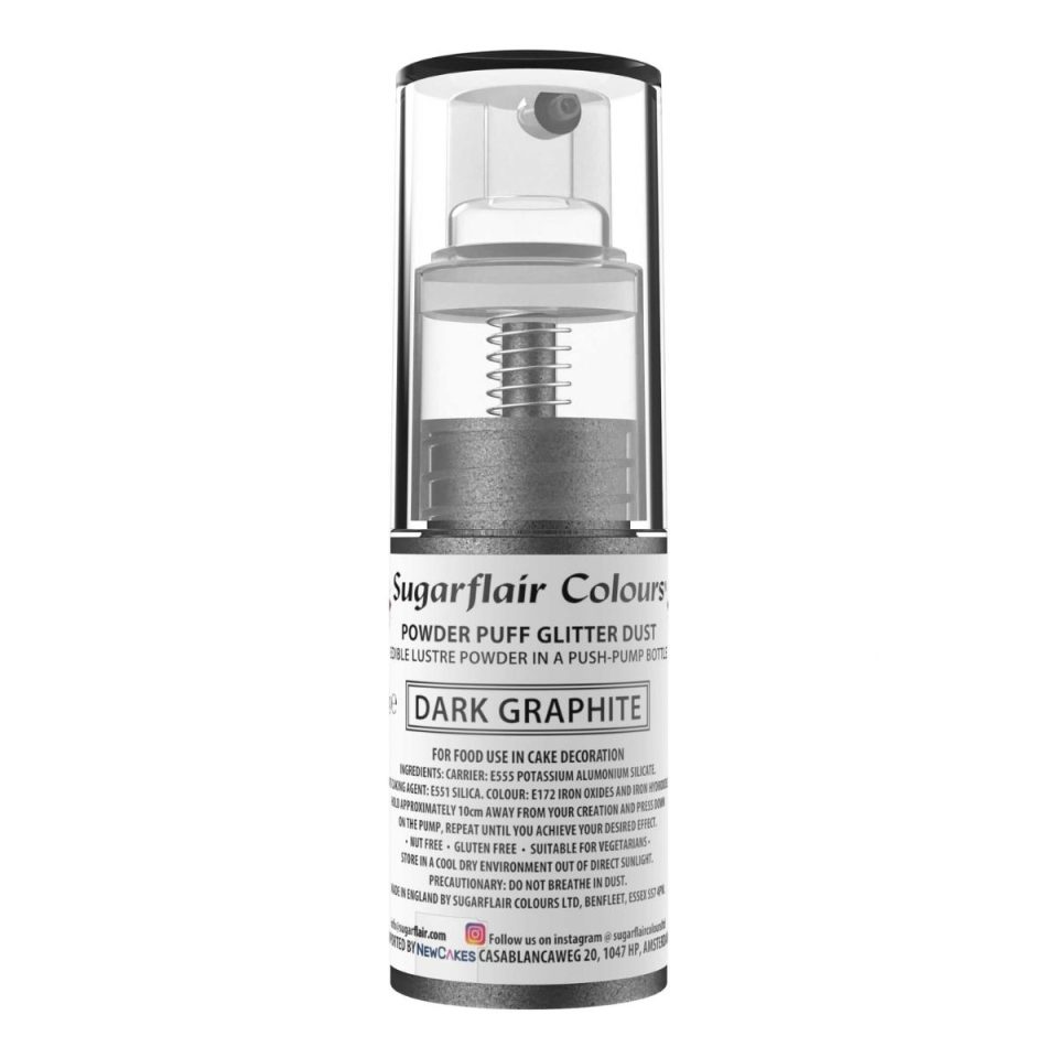 Sugarflair Pump Spray Powder Puff Glitter Dust Dark Graphite 10 g