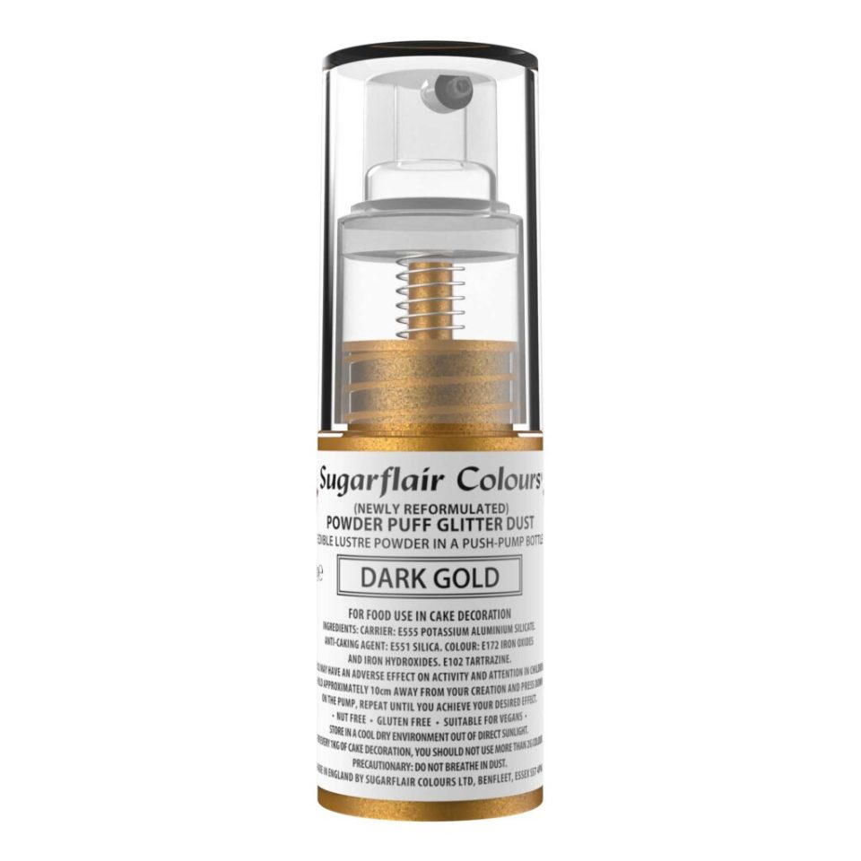 Sugarflair Pump Spray Powder Puff Glitter Dust Dark Gold 10 g
