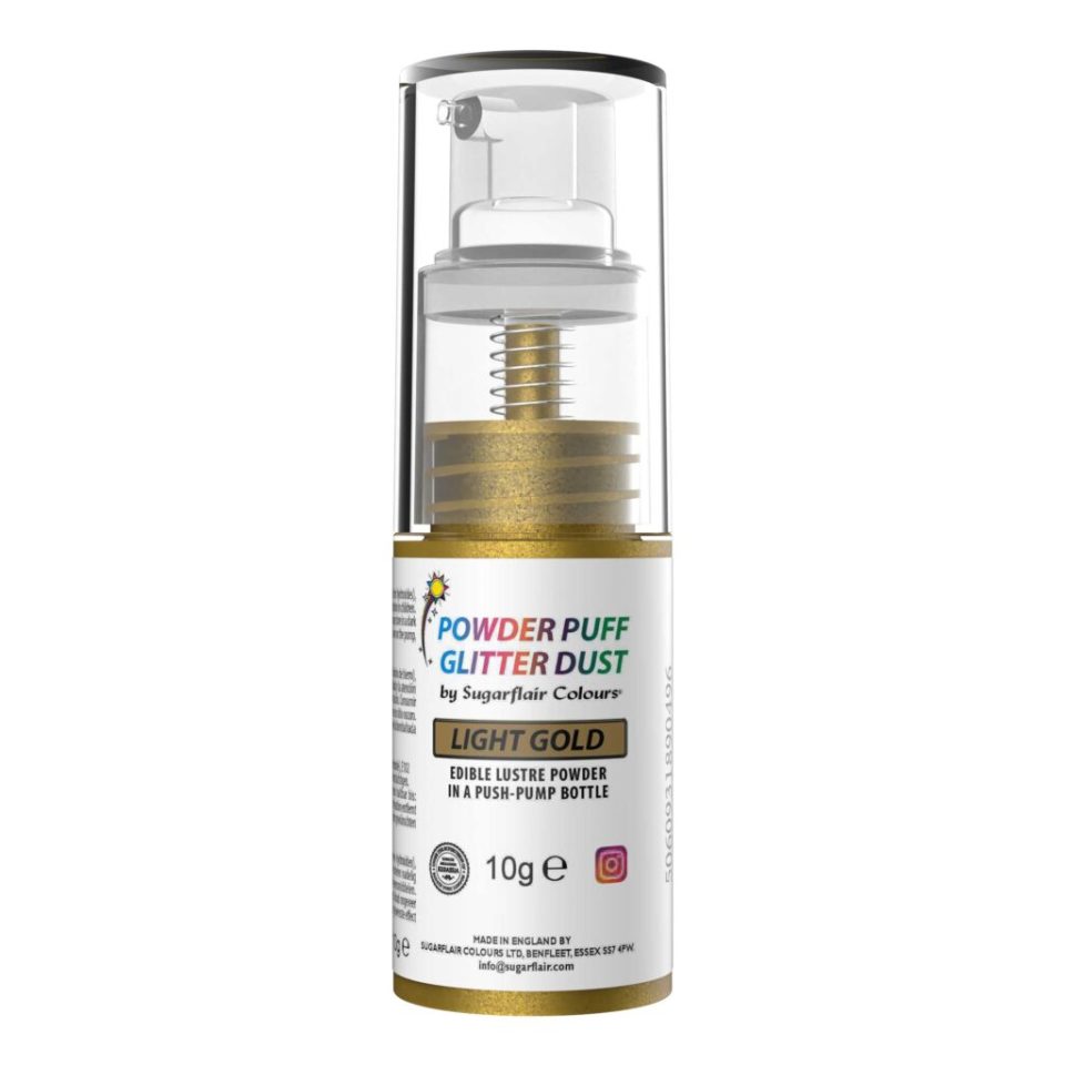 Sugarflair Pump Spray Powder Puff Glitter Dust Light Gold 10 g