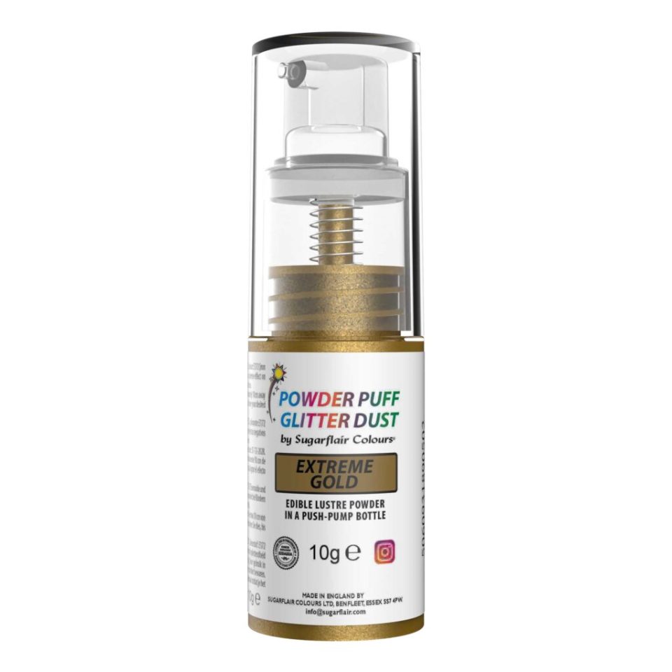 Sugarflair Pump Spray Powder Puff Glitter Dust Extreme Gold 10 g