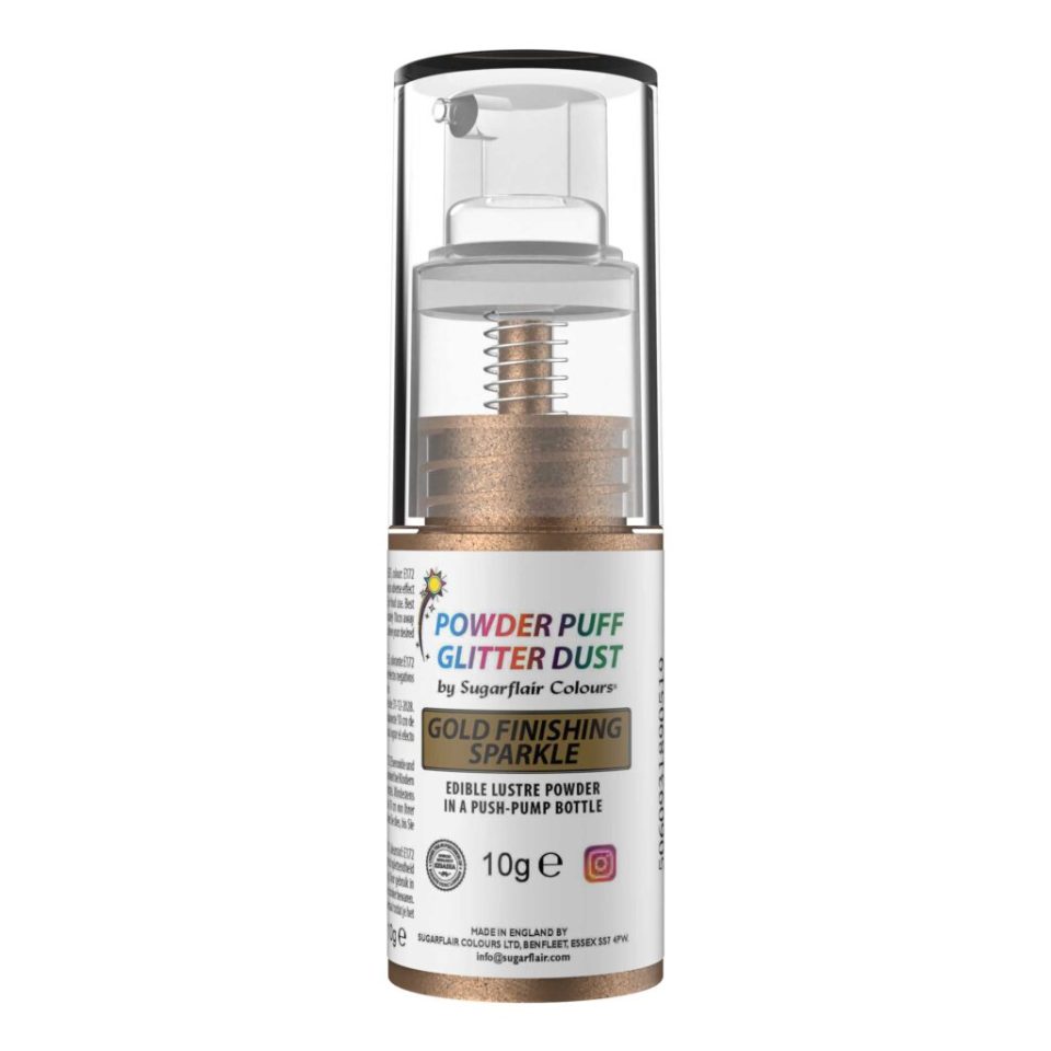 Sugarflair Pump Spray Powder Puff Glitter Dust Gold Finishing 10 g