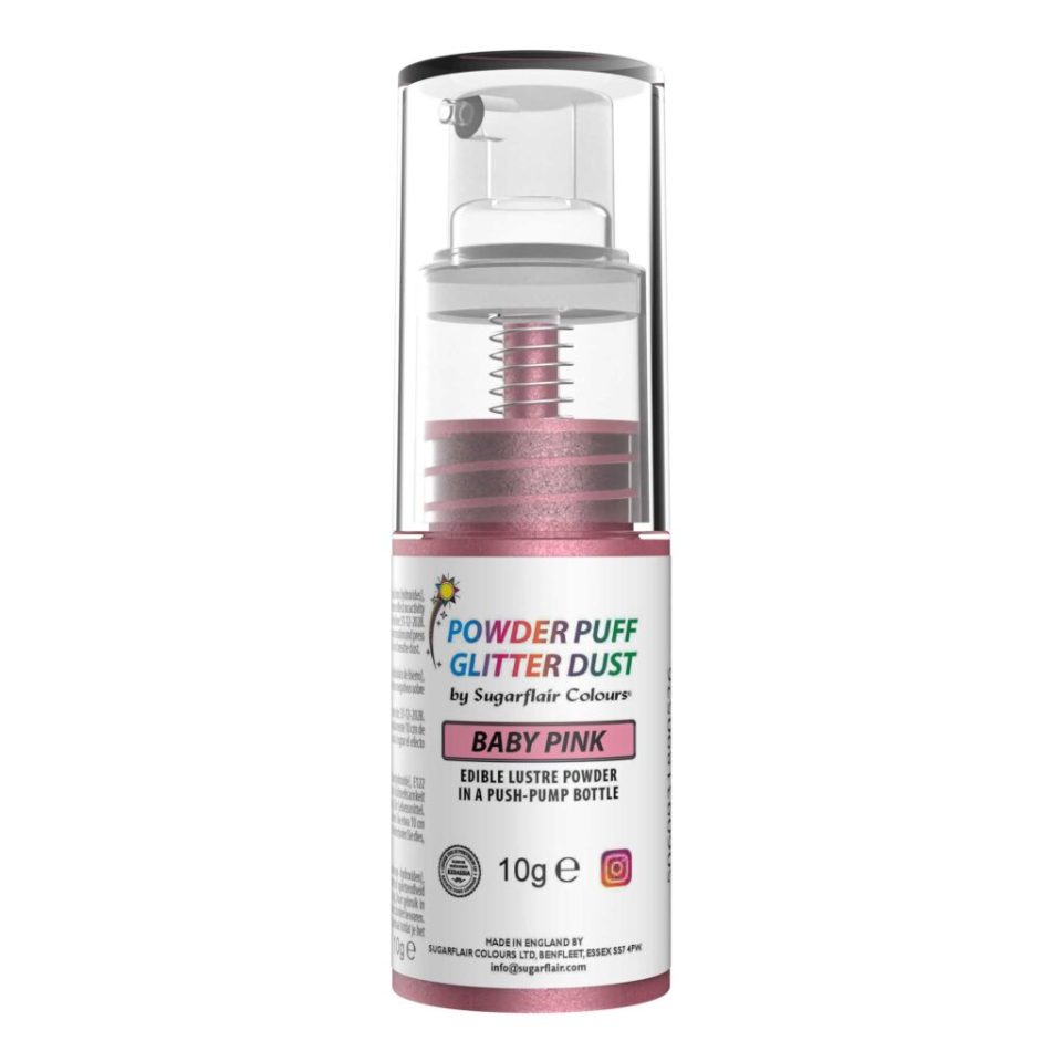 Sugarflair Pump Spray Powder Puff Glitter Dust Baby Pink 10 g
