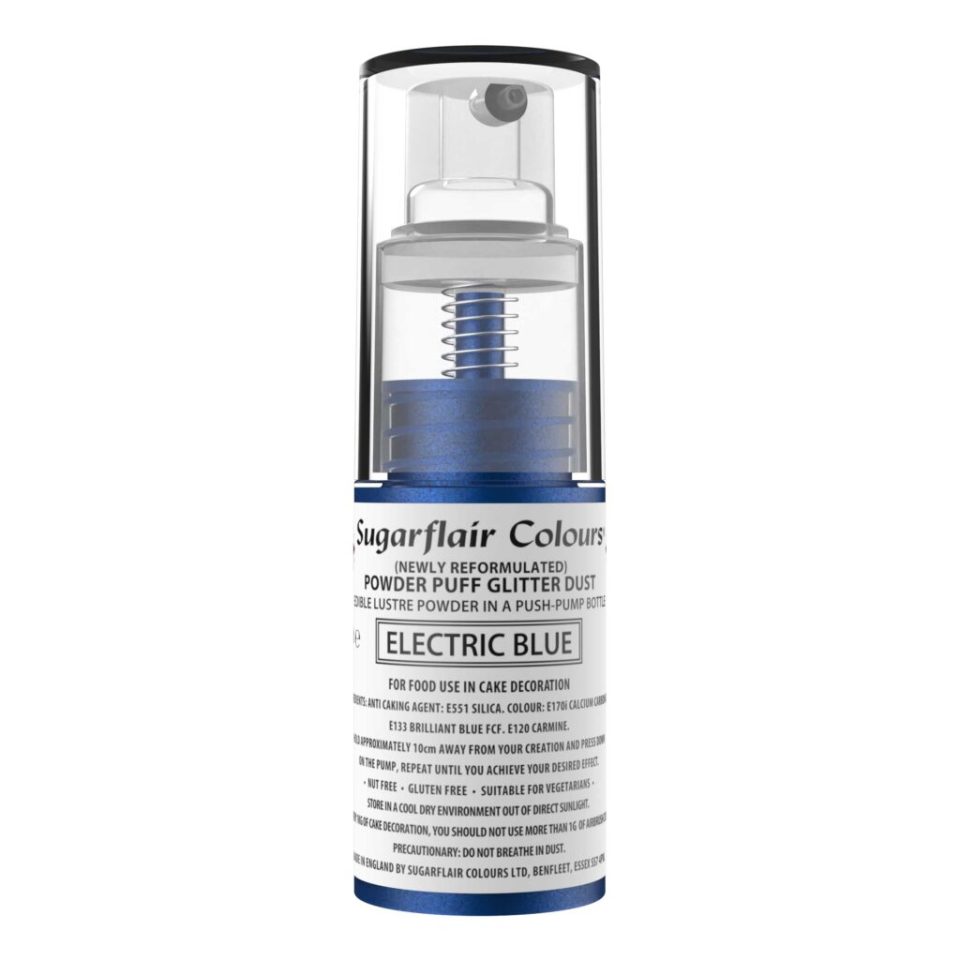 Sugarflair Pump Spray Powder Puff Glitter Dust Electric Blue 10 g