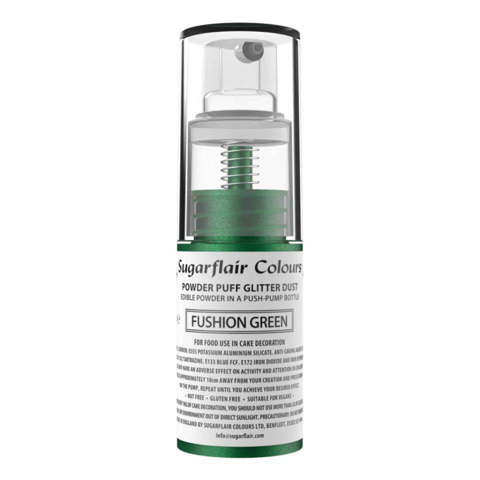 Sugarflair Pump Spray Powder Puff Glitter Dust Fusion Green 10 g