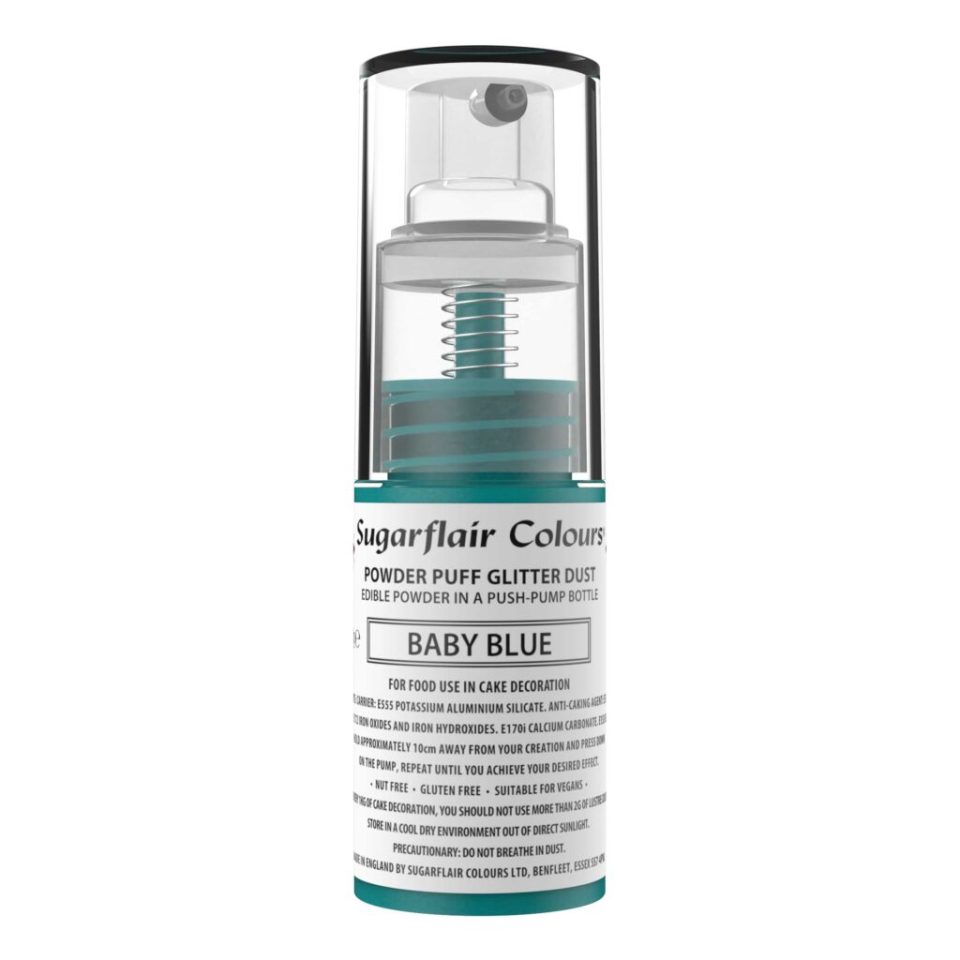 Sugarflair Pump Spray Powder Puff Glitter Dust Baby Blue 10 g