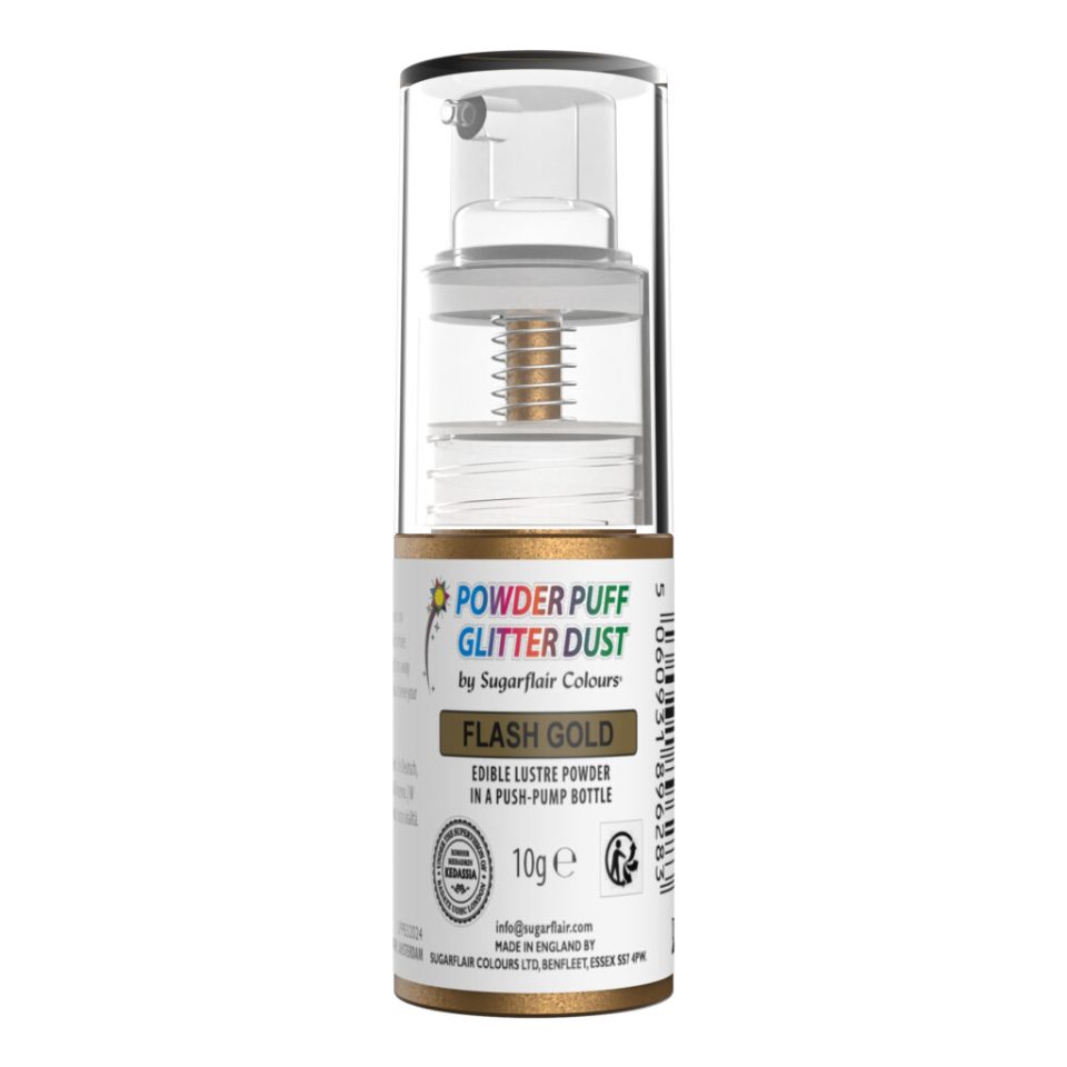 Sugarflair Pump Spray Powder Puff Glitter Dust Flash Gold 10 g