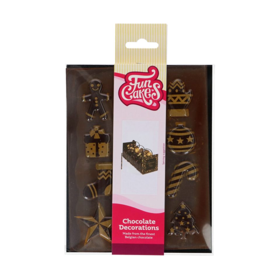 FunCakes Chocolate Decorations Gold Christmas set van 12