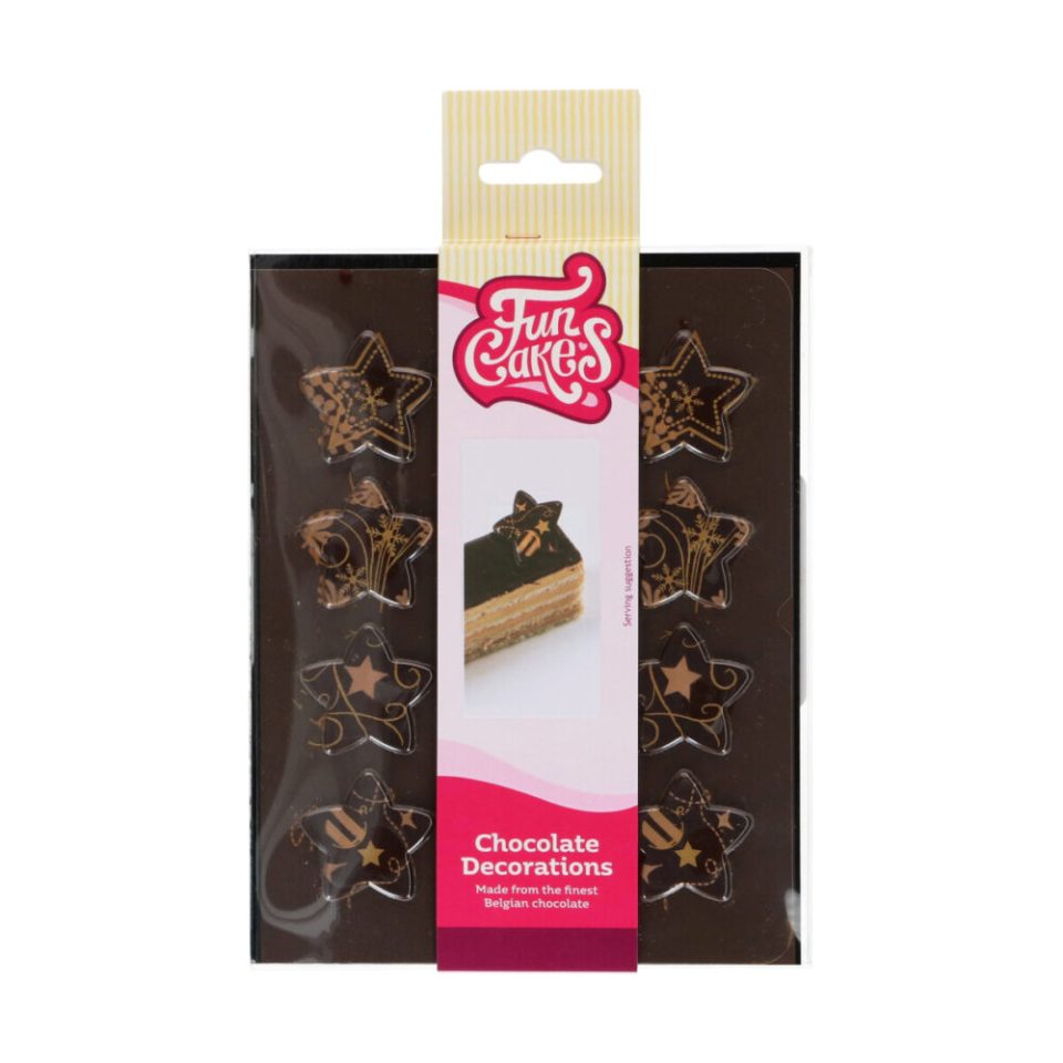 FunCakes Chocolate Decorations Bronze/Gold Stars set van 12