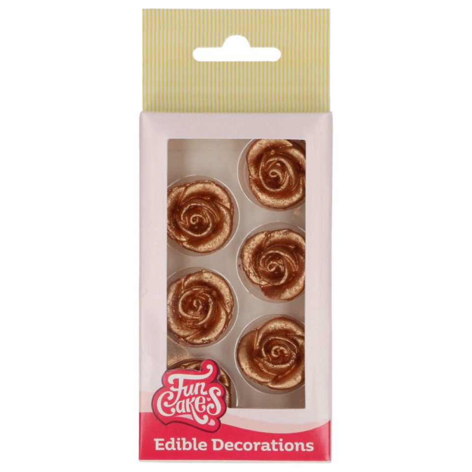 FunCakes Fondant Decorations Roses Bronze Gold set van 6
