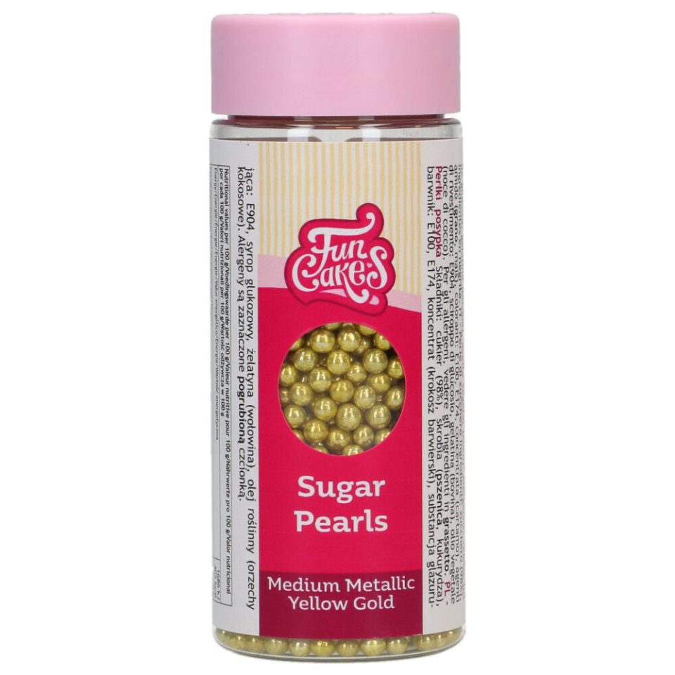 FunCakes Sugar Pearls Medium Metallic Gold 80 g