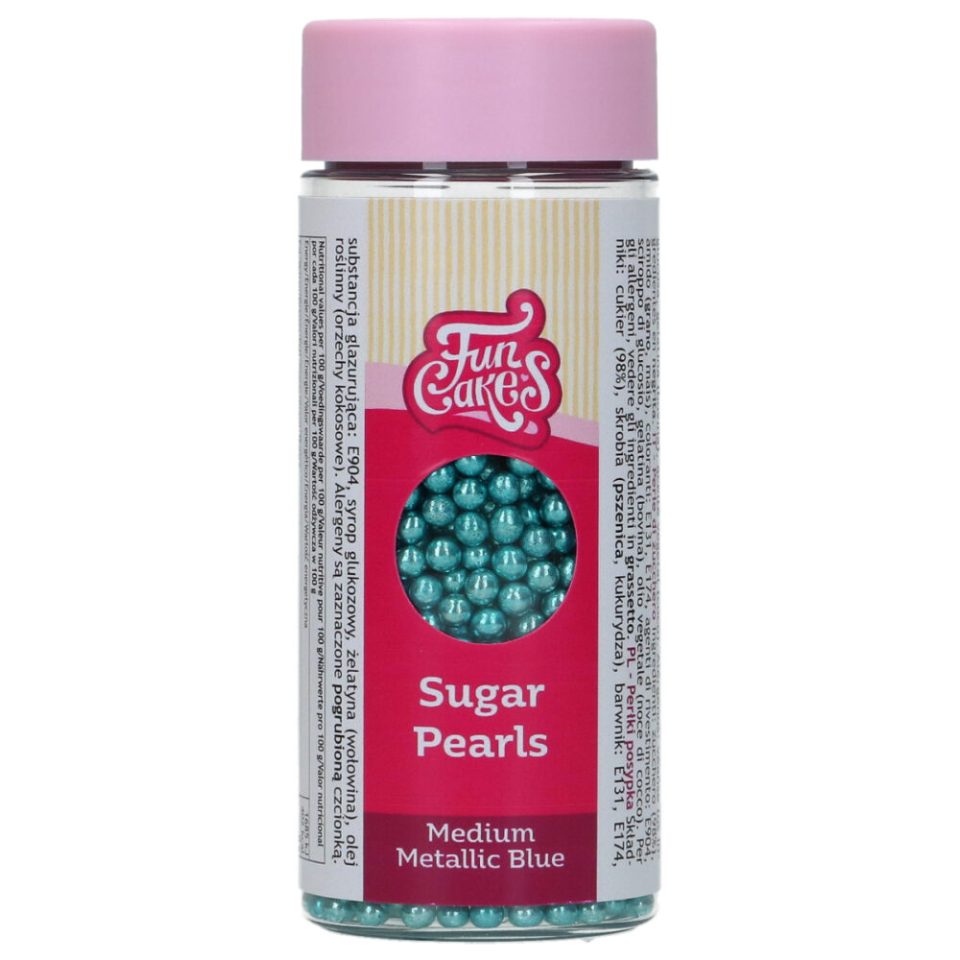 FunCakes Sugar Pearls Medium Metallic Blue 80 g