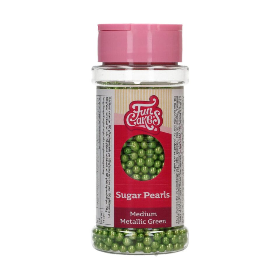 FunCakes Sugar Pearls Medium Metallic Green 80 g