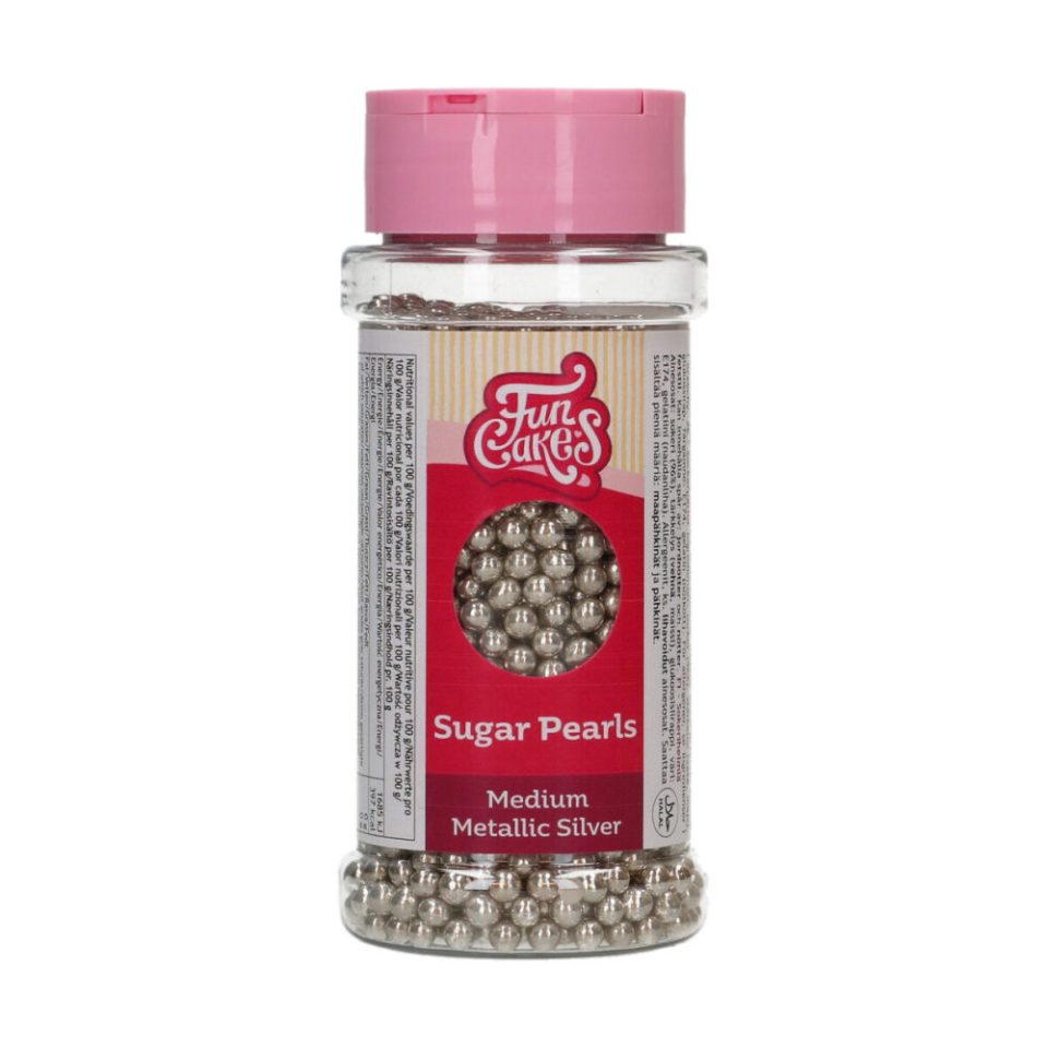 FunCakes Sugar Pearls Medium Metallic Silver 80 g