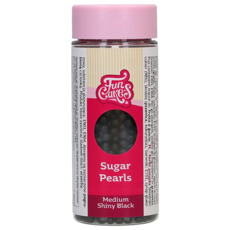 FunCakes Sugar Pearls Medium Shiny Black 80 g