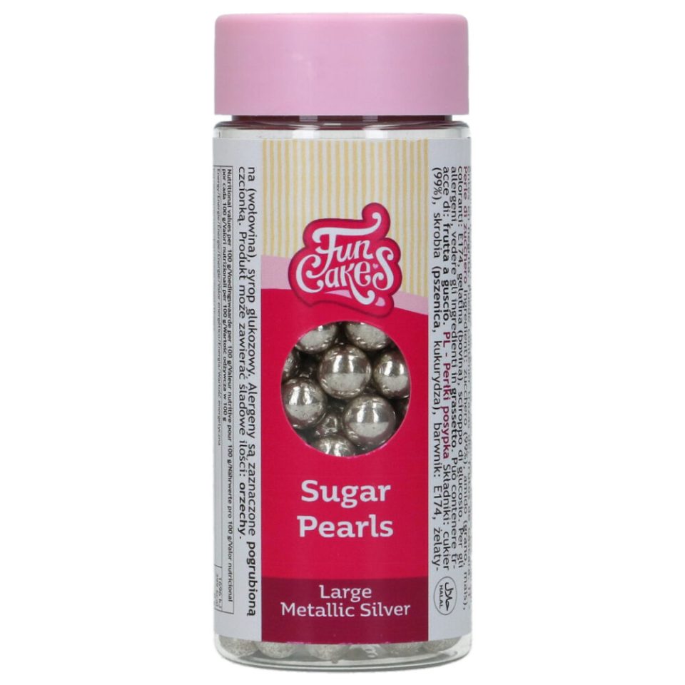 FunCakes Sugar Pearls Large Metallic Silver 80 g