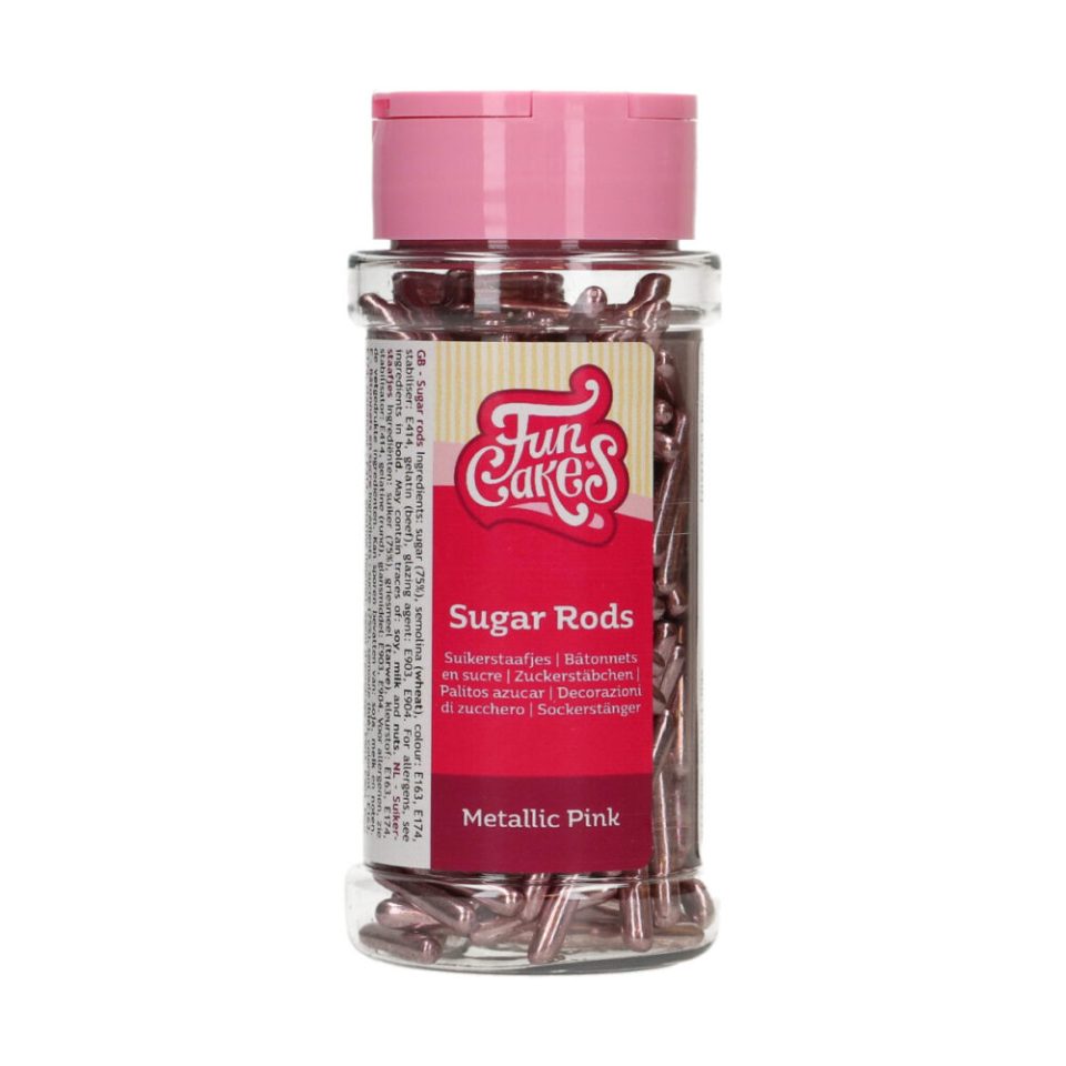 FunCakes Metallic Sugar Rods XL Pink 70 g