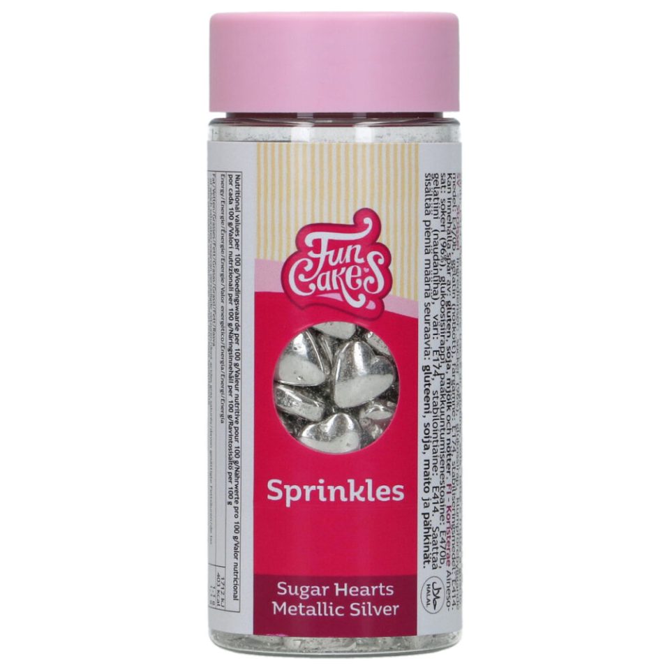 FunCakes Sugar Hearts Metallic Silver 80 g