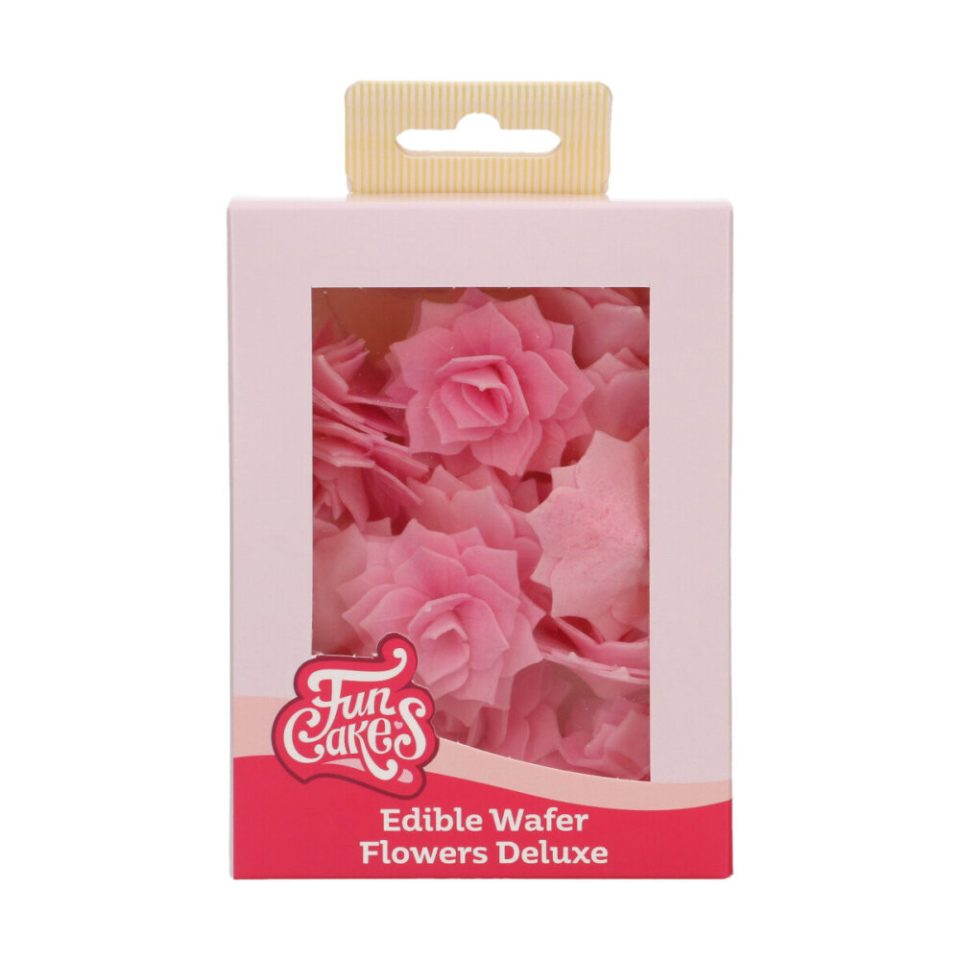 FunCakes Edible Wafer Flowers Deluxe Rose Rosalia Pink Medium 15 stuks
