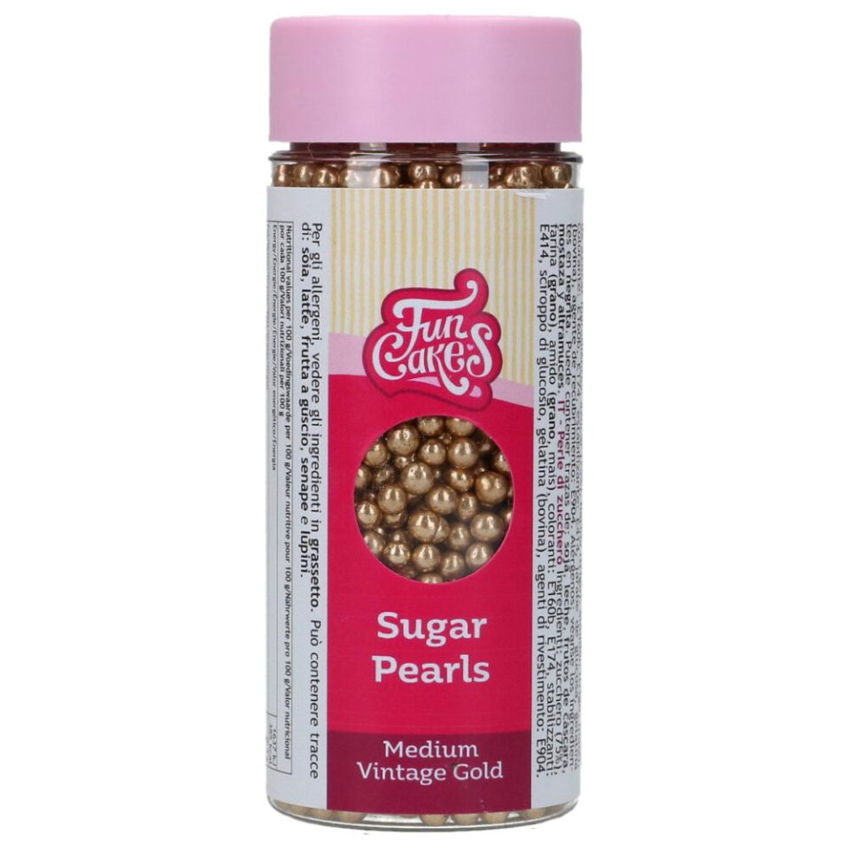 FunCakes Sugar Pearls Medium Vintage Gold 80 g