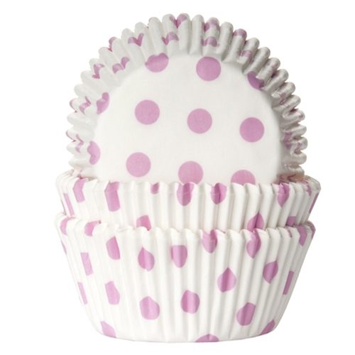 House of Marie cupcakevormpjes Polkadot White/Baby Pink 48 stuks