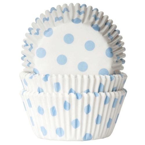 House of Marie cupcakevormpjes Polkadot White/Baby Blue 48 stuks