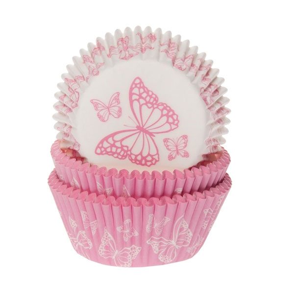 House of Marie cupcakevormpjes Butterfly Pink assorti 48 stuks