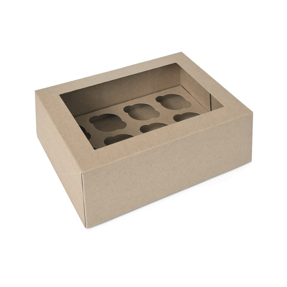 House of Marie Mini cupcakedoos met venster Kraft 12 2 stuks