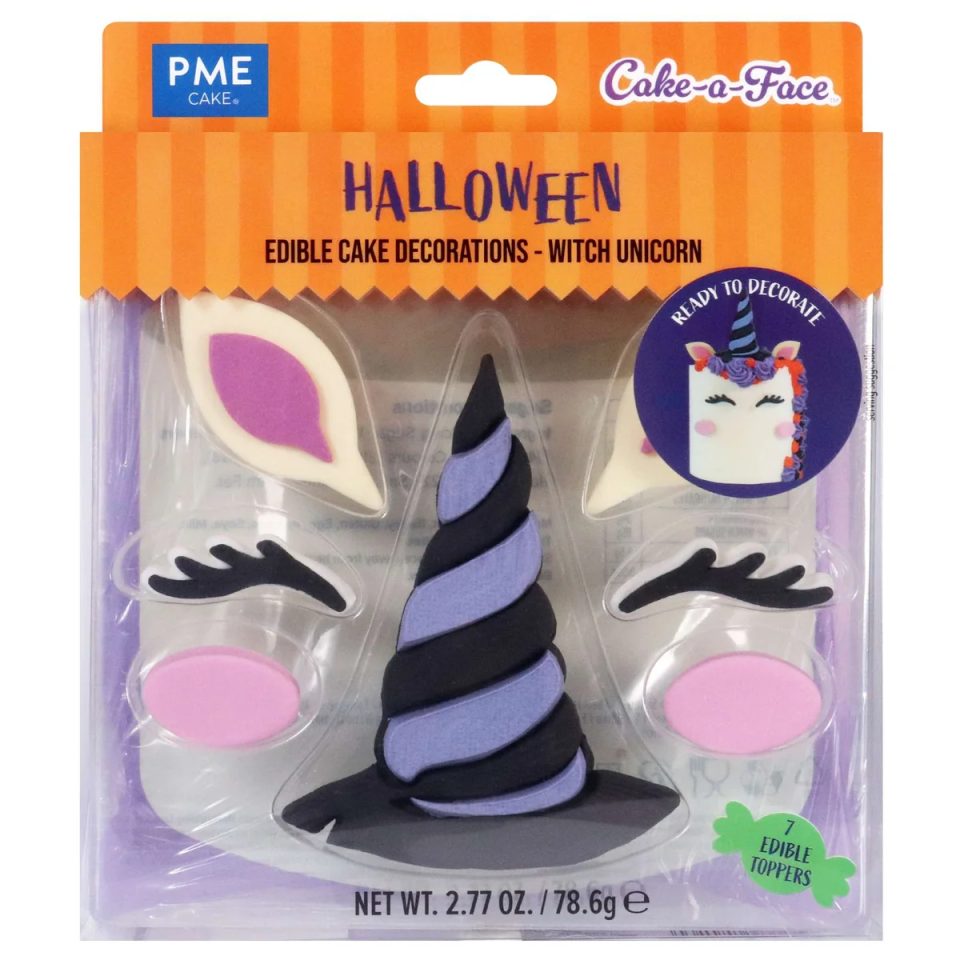 PME Halloween Cake suikerdecoraties Witch Unicorn Face set van 7