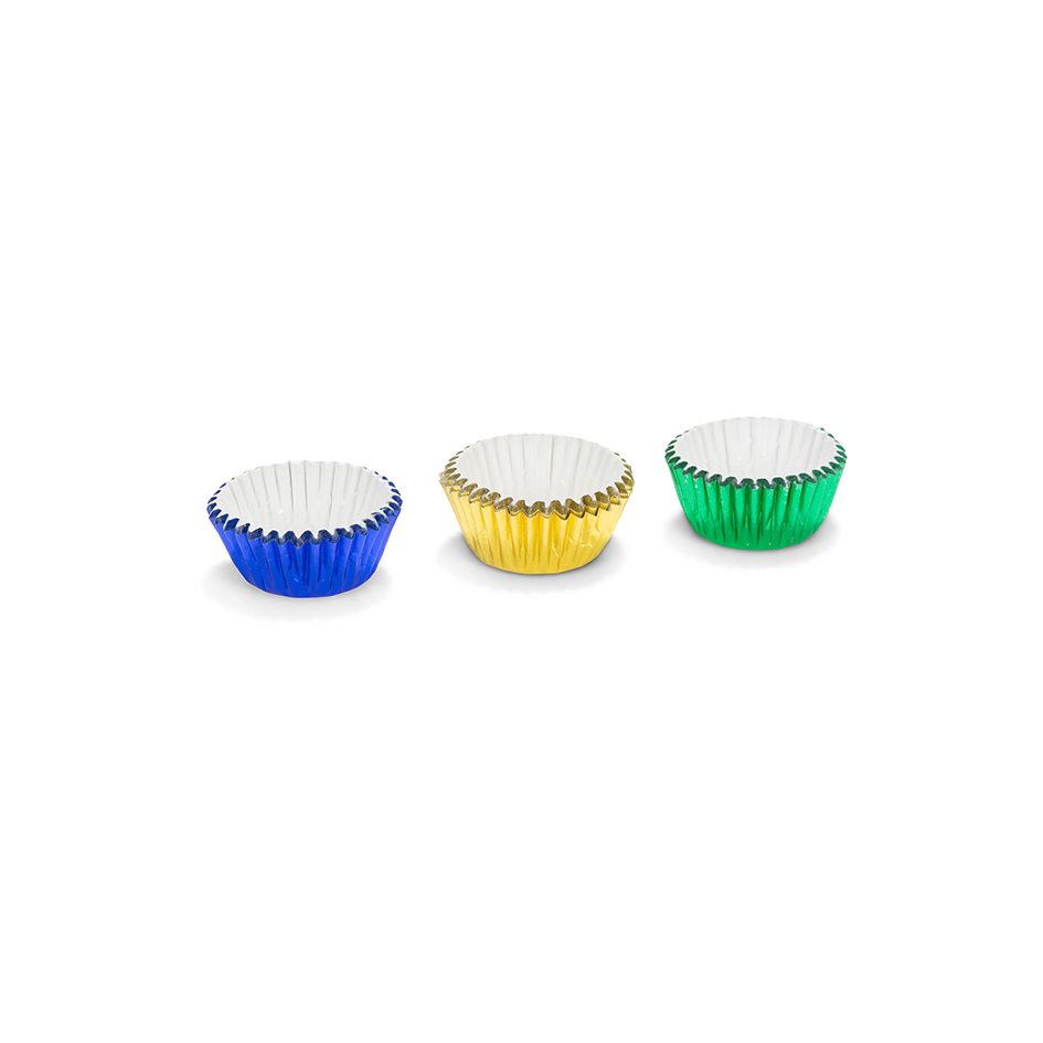 Patisse Aluminum Praline Chocolate Cups Blue/Yellow/Green 75 stuks