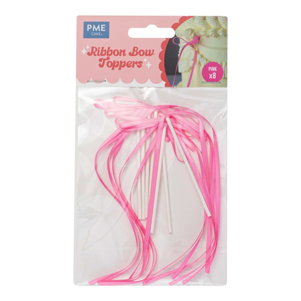 PME Ribbon Bow Toppers Pink 8 stuks