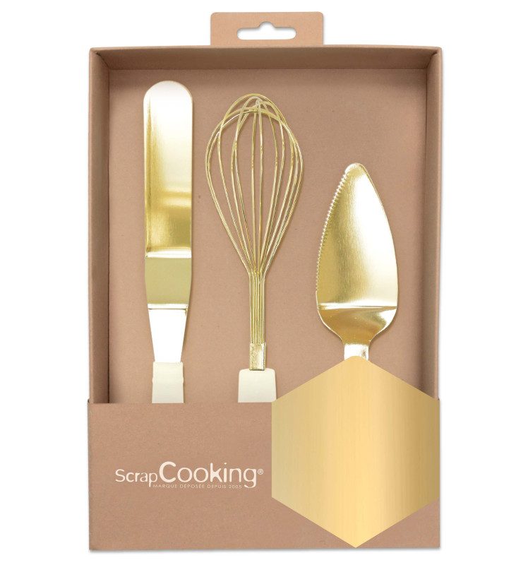 ScrapCooking spatel, Whisk and Cake Server Gold set van 3
