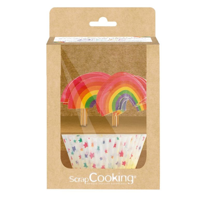 ScrapCooking cupcakevormpjes & Toppers Rainbow set van 24