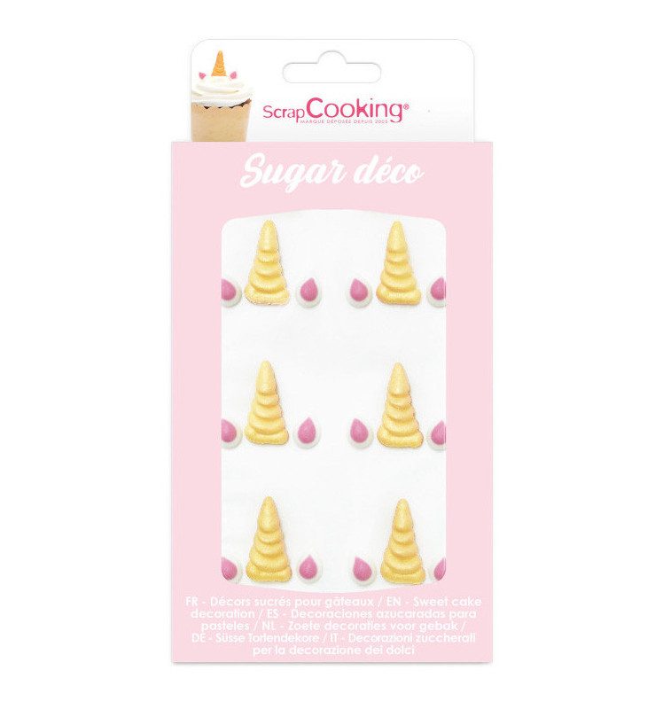 ScrapCooking suikerdecoraties Unicorn Horn & Ears set van 6