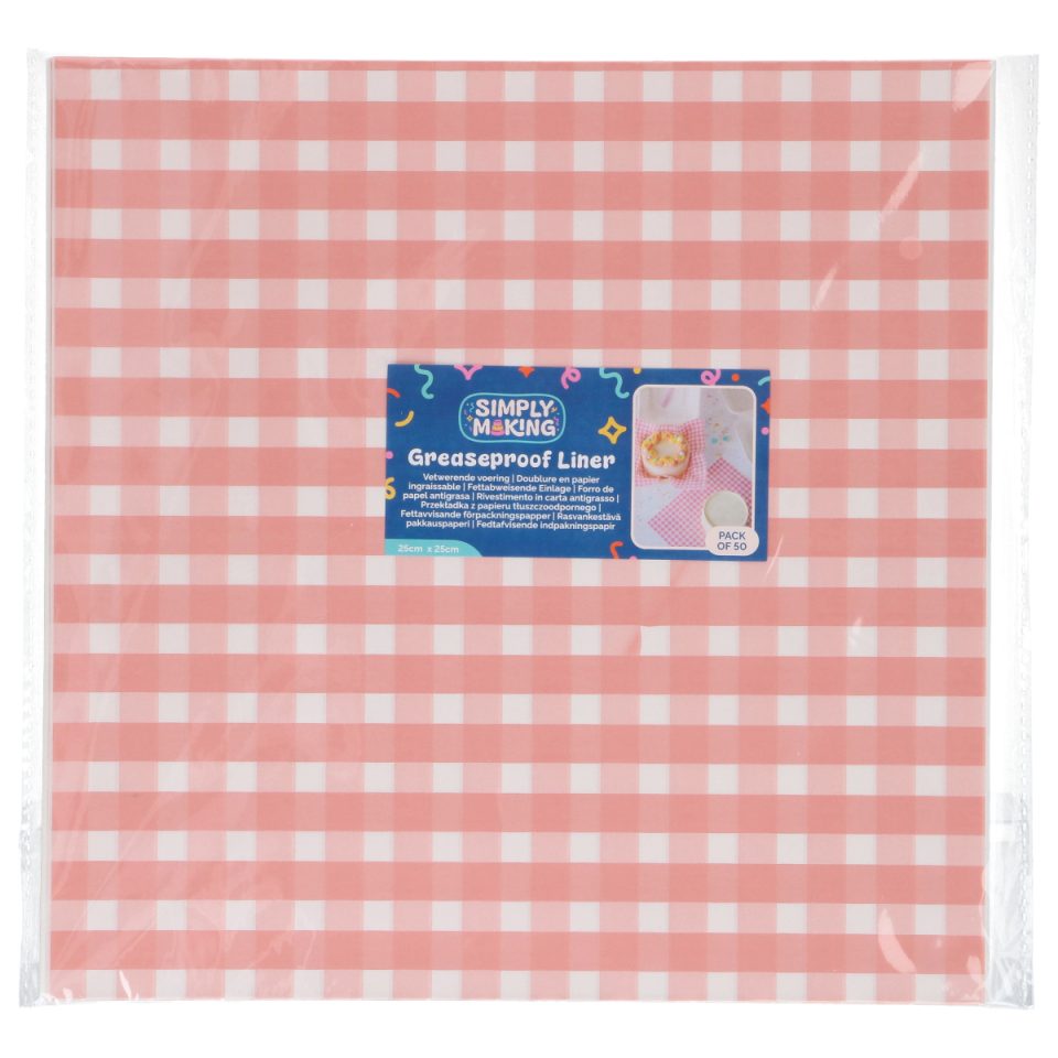 Simply Making Bento Box Liner Pink Checkerboard 25x25 cm 50 stuks