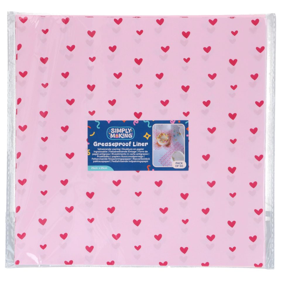 Simply Making Bento Box Liner Pink Hearts 25x25 cm 50 stuks