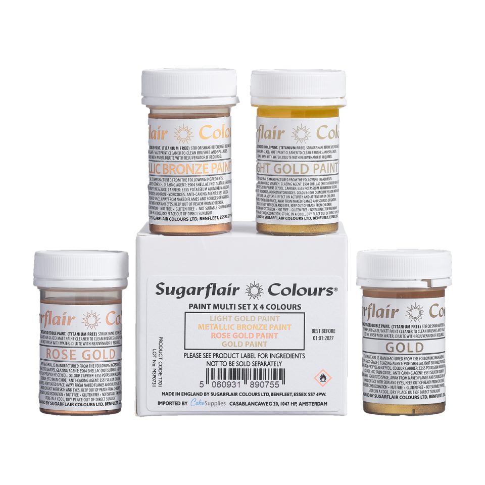 Sugarflair Edible Metallic Paint set van 4