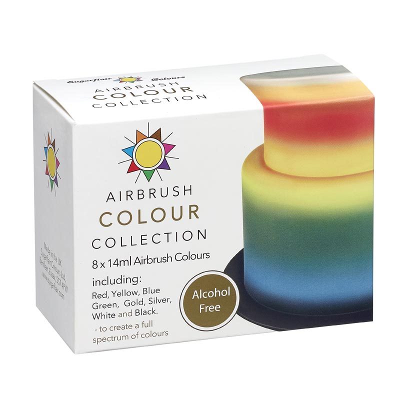 Sugarflair Airbrush Colour Collection Alcohol Free 14 ml set van 8
