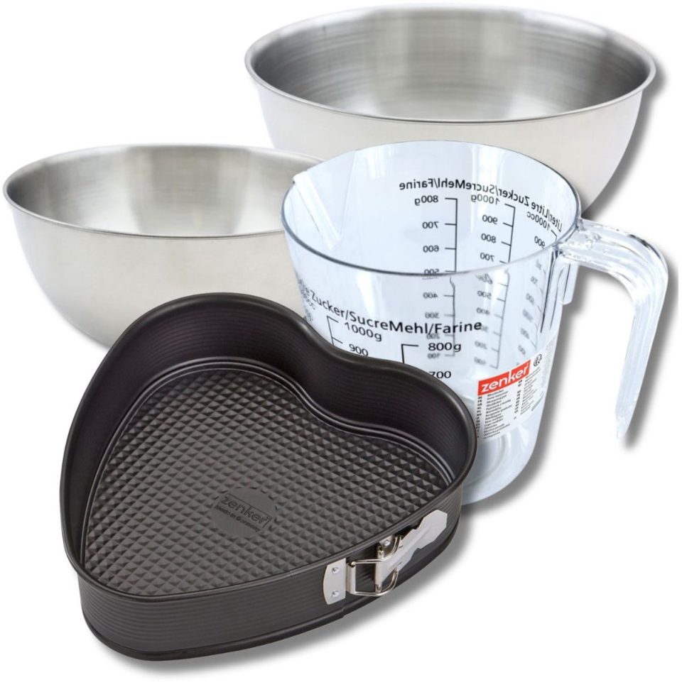 Zenker Bakkersset met hartvormige taartvorm 2 mengkommen 27 x 25 cm