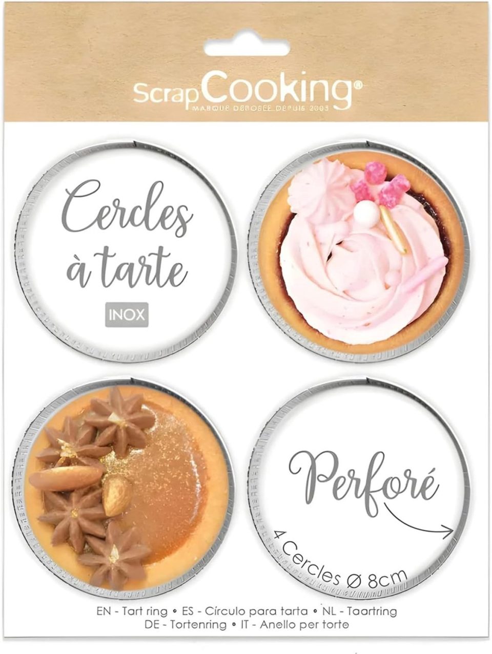 Scrapcooking 4X Ronde Tartelette Vormen Geperforeerd RVS Goud 8 cm
