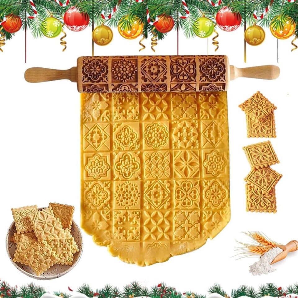 Ibenzoa deegroller Houten met Uniek Kerstpatroon voor Creatief 35 x 4,5 cm