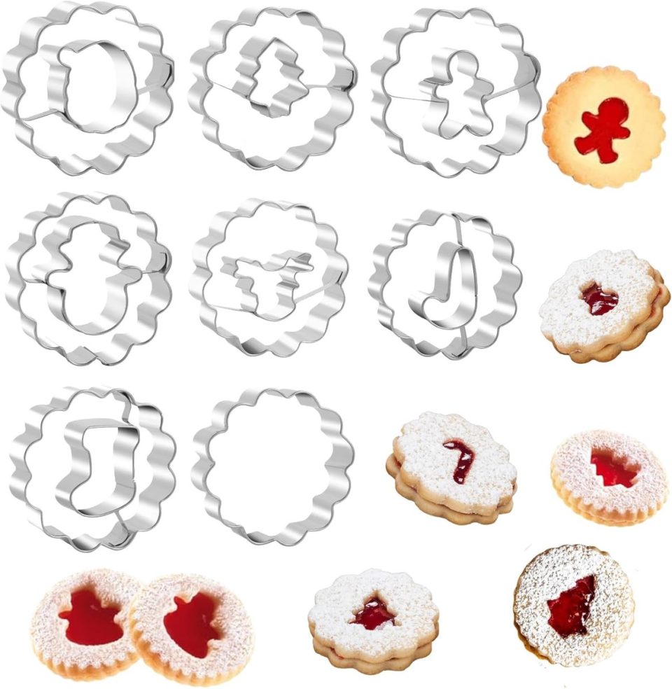 Famanu Kerst linzer koekjessnijders 8-delige set mini geribbelde ronde