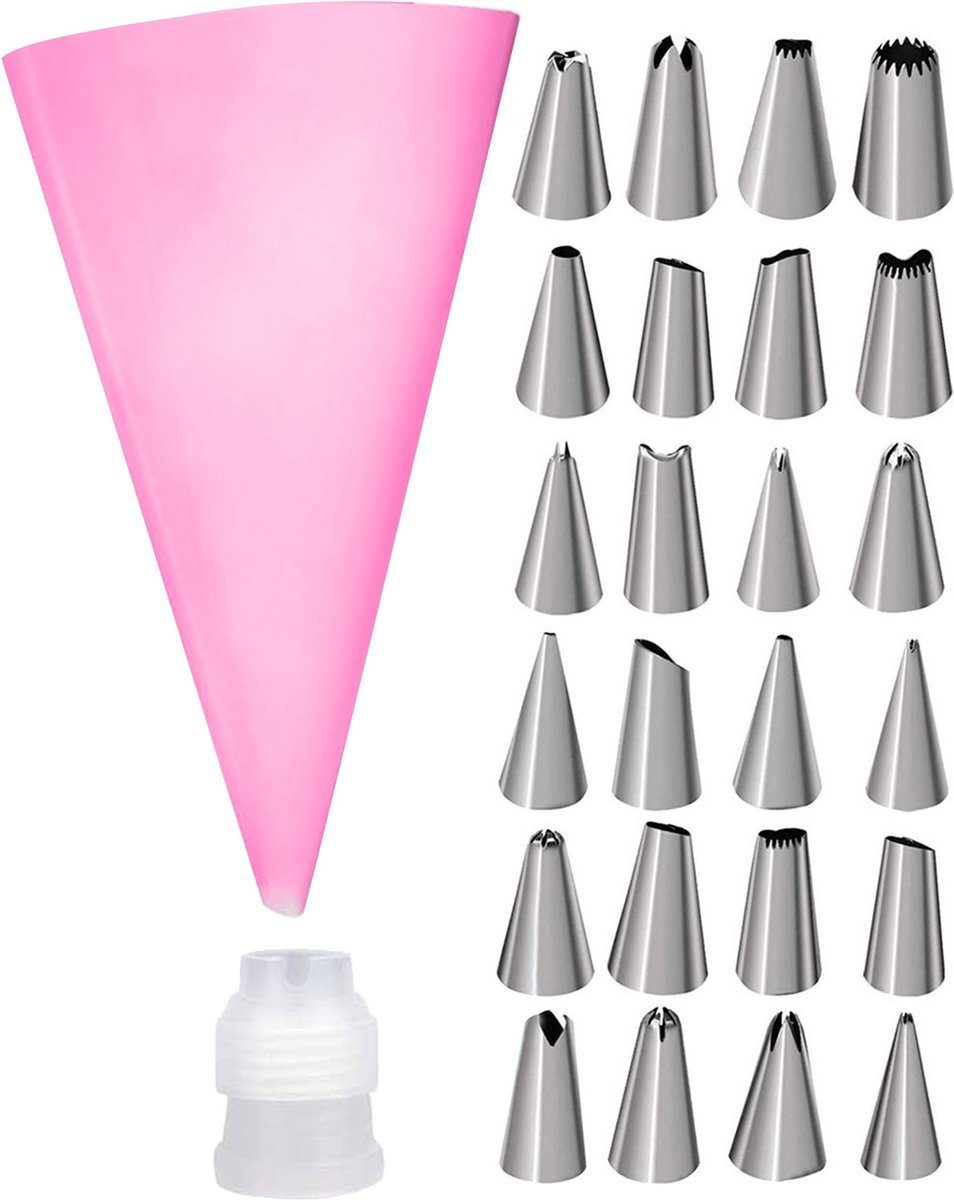 Roegaarden spuitmondjes Spuitzak met Herbruikbaar 24 spuitmondjes Roze