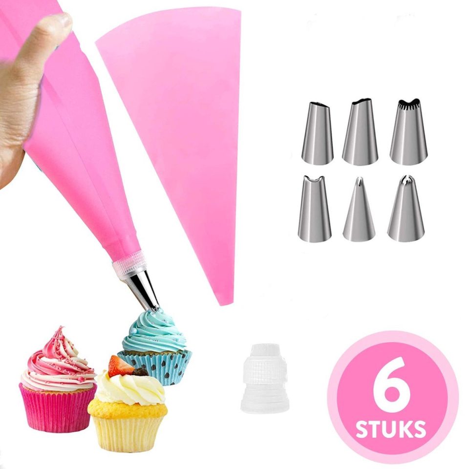 Gotrays Set van 6 spuitmondjes met siliconen spuitzak